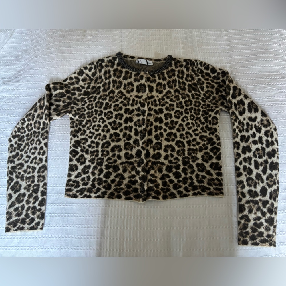 Embellished Leopard Print Cardigan (NWT)
